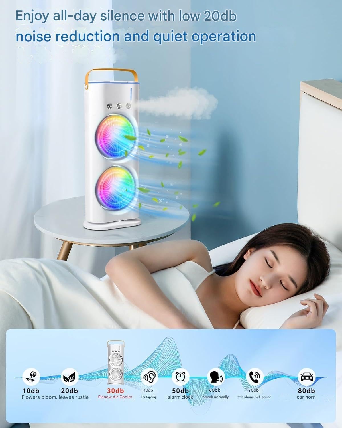 Rechargeable Rotating Spray Fan with Lightening Effects