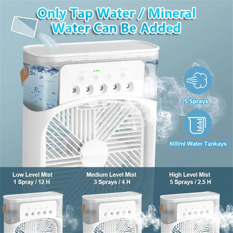 Portable Air Cooler Fan with Mist Humidifier, 3 Speed Modes || مروحة تبريد هواء محمولة مع مرطب هواء بالرذاذ، 3 أوضاع للسرعة